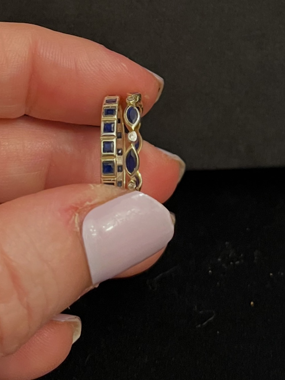 Freida Rothman size 7 925/Gold plated stacking rings with blue stones